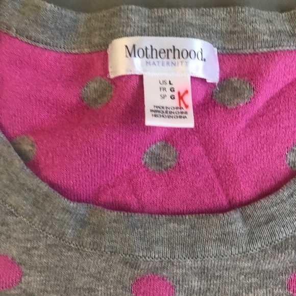 Motherhood Maternity Gray and Pink Polka Dot Crew Neck Sweater - Picture 6 of 10